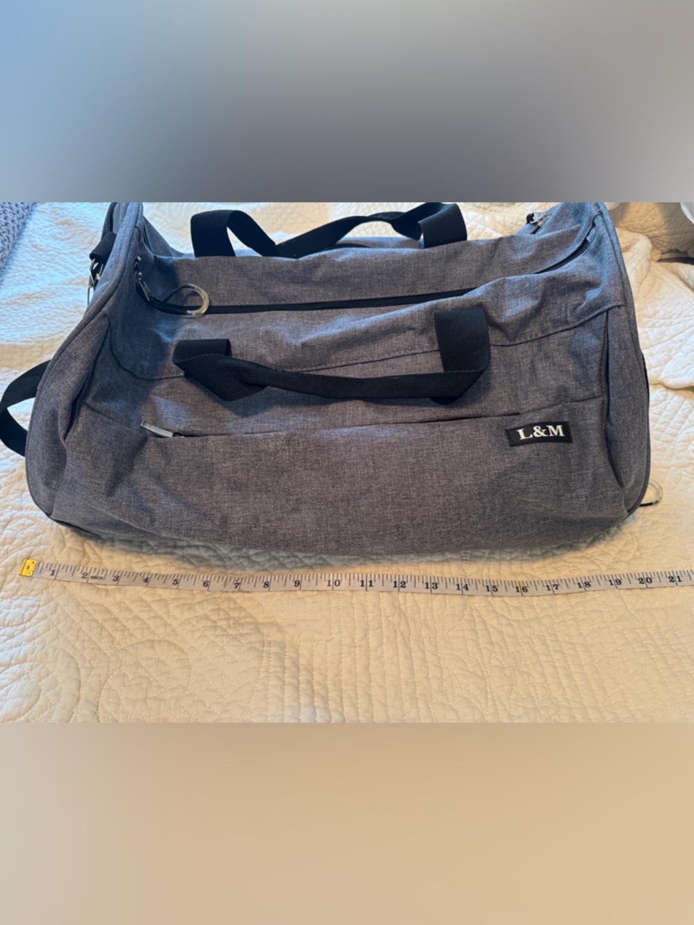 Men's Charcoal Gray Duffel Bag with Multiple Pockets